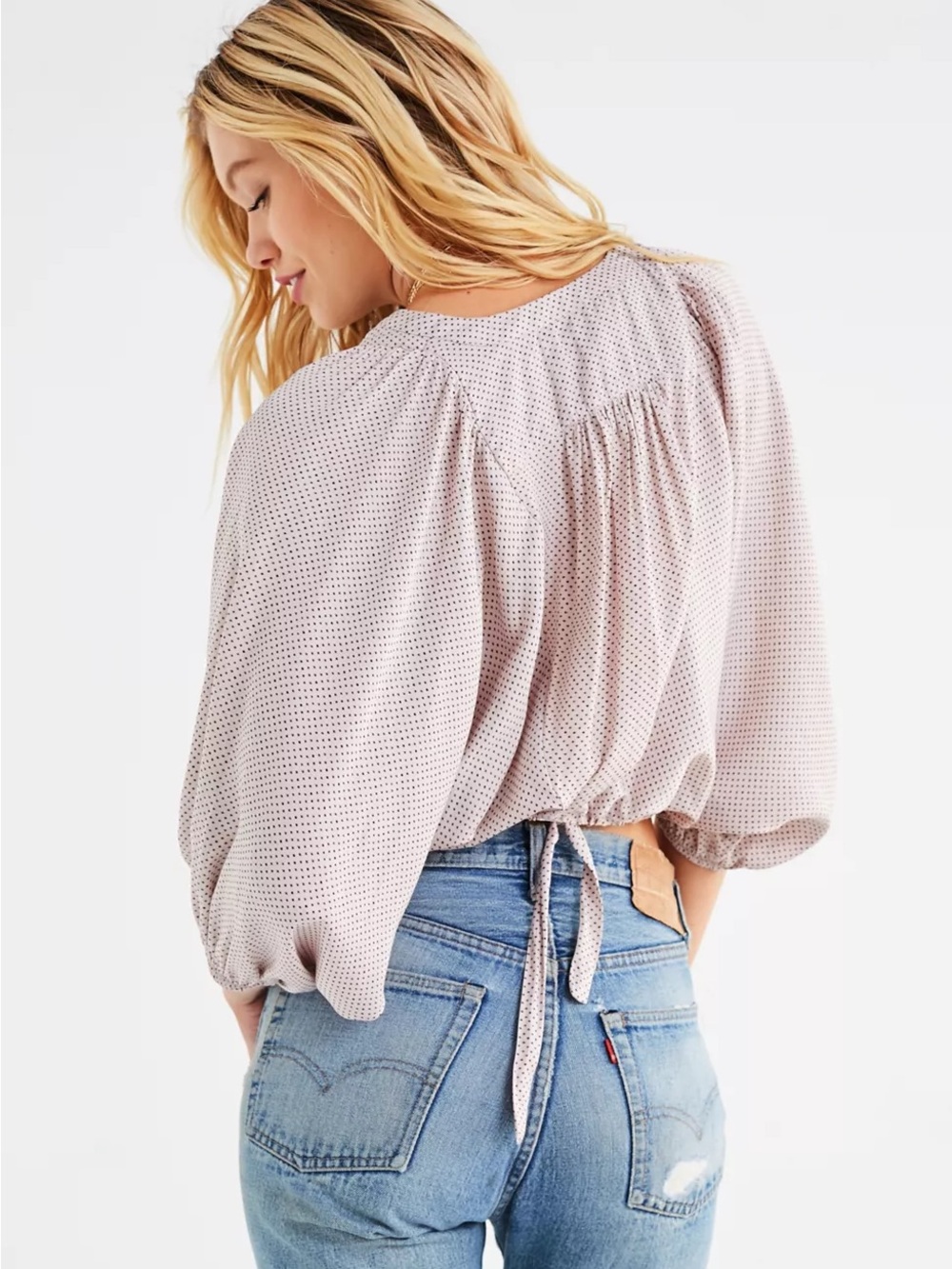 Urban Outfitters UO Covered Button-Down Tie Top Baby Pink S/P - Picture 9 of 15